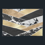 Modern Gold Black White Glitter Marble Geometric Kitchen Towel<br><div class="desc">This modern and chic design is a glamorous infusion of elegance and class. It features a faux printed sparkly gold glitter sequin, black, gold foil, white marble, and black marble geometric color blocks. Its arranged in a messy chevron pattern and stack with contrasting patterns and colors, giving it a stylish...</div>