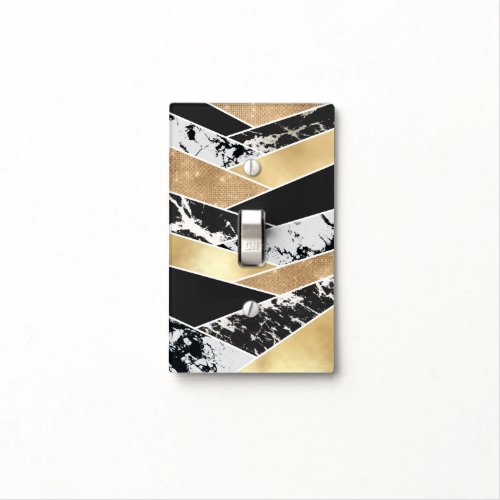 Modern Gold Black White Glitter Marble Geometric Light Switch Cover