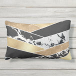 Modern Gold Black White Glitter Marble Geometric Lumbar Pillow<br><div class="desc">This modern and chic design is a glamorous infusion of elegance and class. It features a faux printed sparkly gold glitter sequin, black, gold foil, white marble, and black marble geometric color blocks. Its arranged in a messy chevron pattern and stack with contrasting patterns and colors, giving it a stylish...</div>