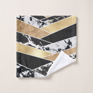 Modern Gold Black White Glitter Marble Geometric Wash Cloth
