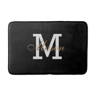 Modern Gold Black White Monogram Custom Chic Bathroom Mat