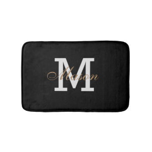 Modern Gold Black White Monogram Custom Chic Bathroom Mat