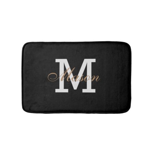 Modern Gold Black White Monogram Custom Chic Bathroom Mat