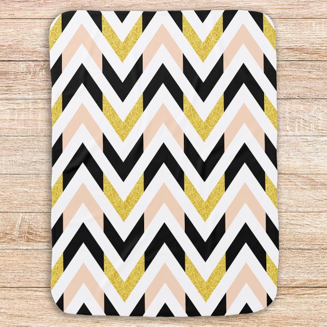 Modern Gold, Black, White, Pink Chevron Pattern Swaddle Blanket (Creator Uploaded)