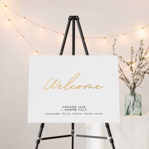 Modern Gold Black White Text Wedding Welcome Foam Board