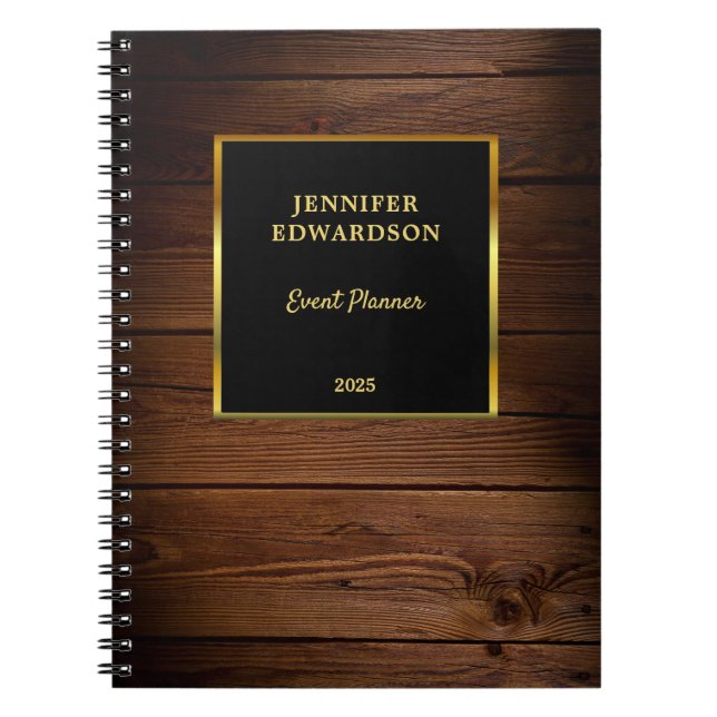 Modern gold black wood professional business notebook (Front)