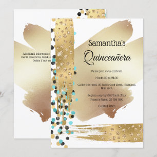 Modern gold blue abstract cheetah spots chic invitation