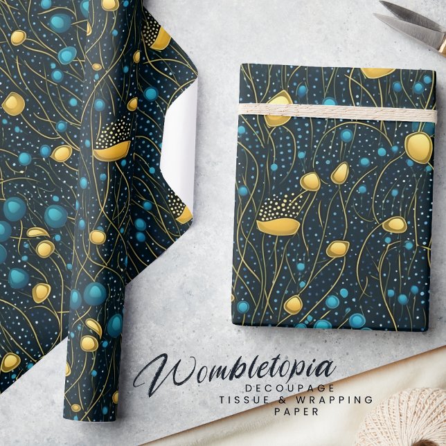 Modern Gold & Blue Abstract Floral Wrapping Paper (Creator Uploaded)