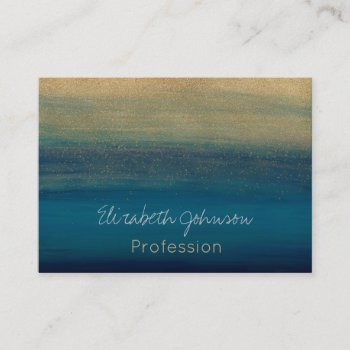 Modern Gold Blue Brush Strokes Painting Business Card by Trendy_arT at Zazzle
