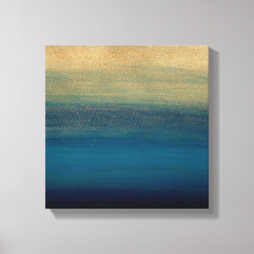 Modern Gold Blue Brush Strokes Painting Canvas Print