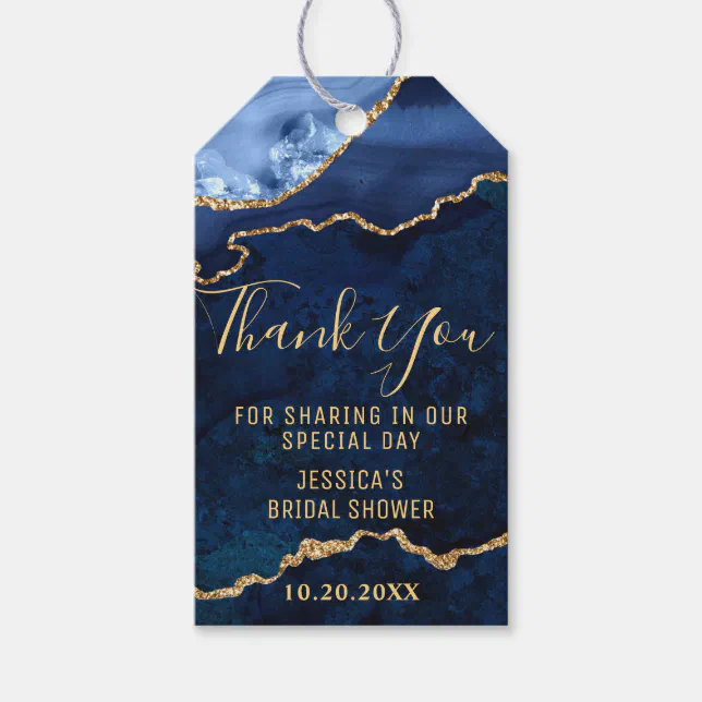 Modern Gold Blue Favor Bridal Shower Thank You Gift Tags | Zazzle