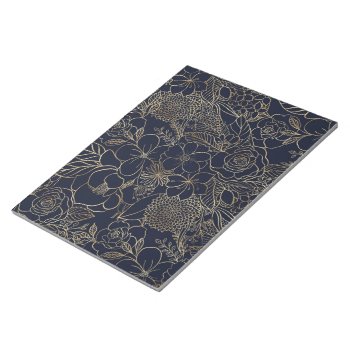 Modern Gold Blue Floral Doodles Line Art Notepad by InovArtS at Zazzle