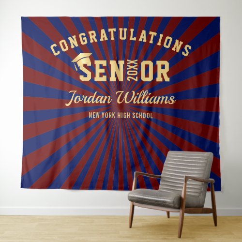 Modern Gold Blue Graduation Photo Booth Backdrop