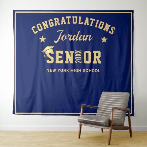 Modern Gold Blue Graduation Photo Booth Backdrop