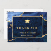 Modern Gold Blue Marble Agate Graduation Thank You Postcard (Front/Back)