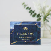 Modern Gold Blue Marble Agate Graduation Thank You Postcard (Standing Front)