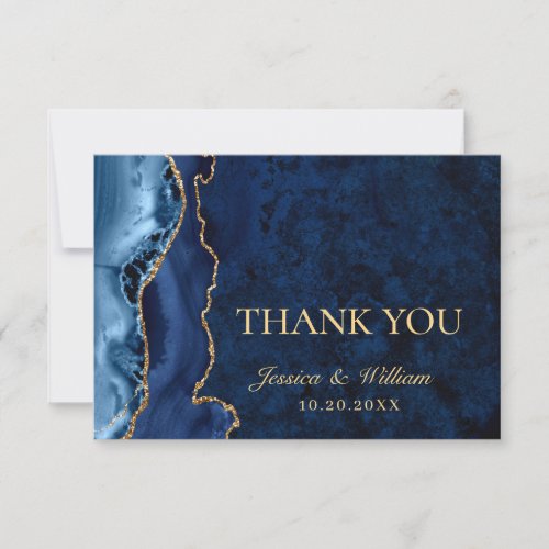 Modern Gold Blue Marble Agate Thank You Card