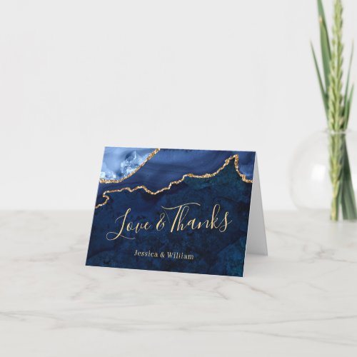 Modern Gold Blue Marble Agate Thank You Card