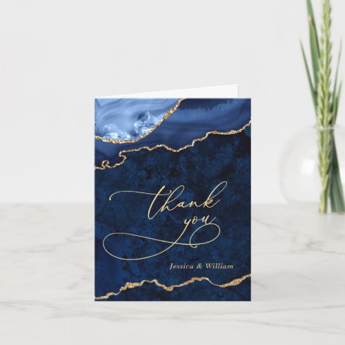 Modern Gold Blue Marble Agate Thank You Card