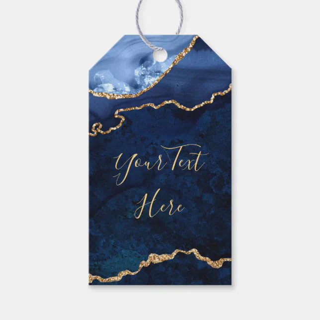Modern Gold Blue Marble Agate Thank You Favor Gift Tags | Zazzle