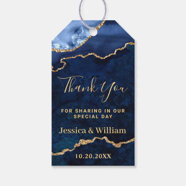 Modern Gold Blue Marble Favor Thank You Gift Tags | Zazzle