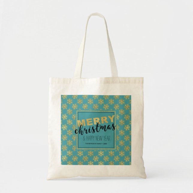 Modern Gold Blue Merry Christmas - Budget Tote Bag (Front)