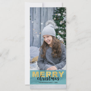 Modern Gold Blue Merry Christmas Photo - Rackcard