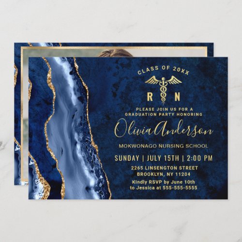 Modern Gold Blue Nursing School Graduation Party Invitation - Modern Gold Blue Nursing School Graduation Party Invitation. 
 For further customization, please click the "customize further" link and use our design tool to modify this template. 
 If you prefer Thicker papers / Matte Finish, you may consider to choose the Matte Paper Type.