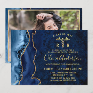 Modern Gold Blue Nursing School Graduation Party Invitation
