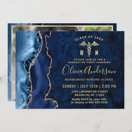 Modern Gold Blue Nursing School Graduation Party Invitation - Modern Gold Blue Nursing School Graduation Party Invitation. 
 For further customization, please click the "customize further" link and use our design tool to modify this template. 
 If you prefer Thicker papers / Matte Finish, you may consider to choose the Matte Paper Type.