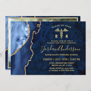 Modern Gold Blue Nursing School Graduation Party Invitation