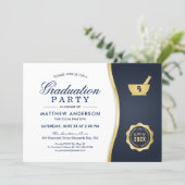 Modern Gold Blue Pharmacy School Graduation Party Invitation (Standing Front)