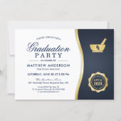 Modern Gold Blue Pharmacy School Graduation Party Invitation (Front)