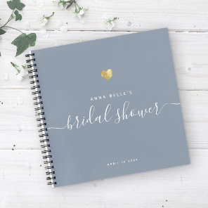 Modern Gold Blue Script Bridal Shower Guest Notebook