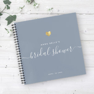 Modern Gold Blue Script Bridal Shower Guest Notebook