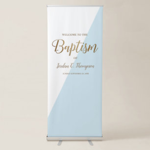 Modern Gold blue Simple Welcome to Baby's Baptism Retractable Banner