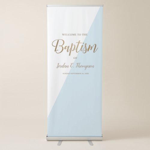 Modern Gold blue Simple Welcome to Babys Baptism Retractable Banner