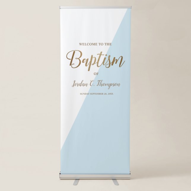Modern Gold blue Simple Welcome to Baby's Baptism Retractable Banner (Front)