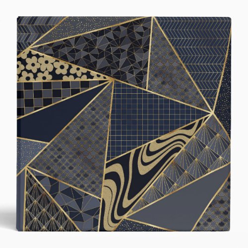 Modern Gold Blue Triangles Geometric pattern 3 Ring Binder