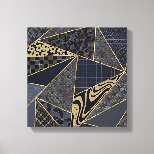 Modern Gold Blue Triangles Geometric pattern Canvas Print