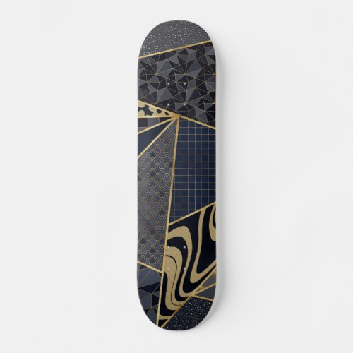 Modern Gold Blue Triangles Geometric pattern Skateboard