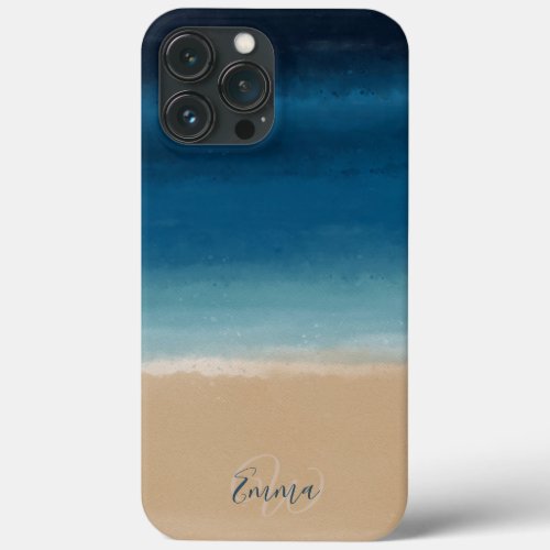 Modern Gold Blue Watercolor Abstract Painting iPhone 13 Pro Max Case