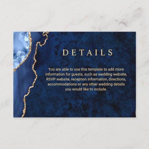Modern Gold Blue Wedding Details Enclosure Card