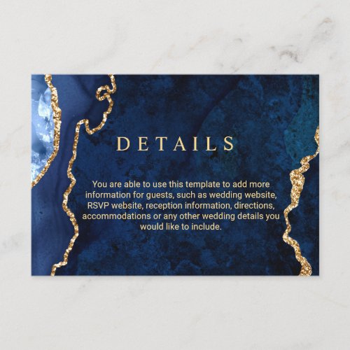 Modern Gold Blue Wedding Details Enclosure Card