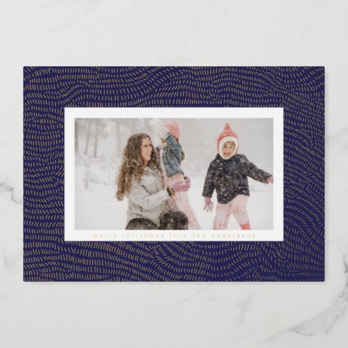 Modern Gold Blue White Christmas Frame Photo Happy Foil Holiday Card