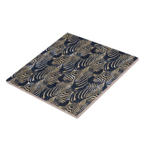 Modern Gold Blue Zebras Print Pattern Ceramic Tile