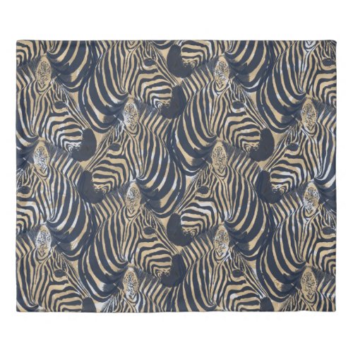 Modern Gold Blue Zebras Print Pattern Duvet Cover