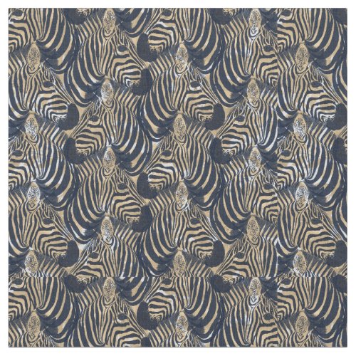 Modern Gold Blue Zebras Print Pattern Fabric