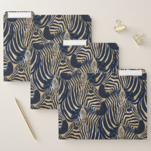 Modern Gold Blue Zebras Print Pattern File Folder