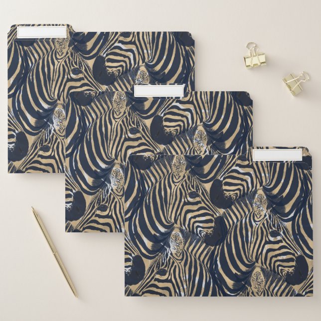 Modern Gold Blue Zebras Print Pattern File Folder (Set)